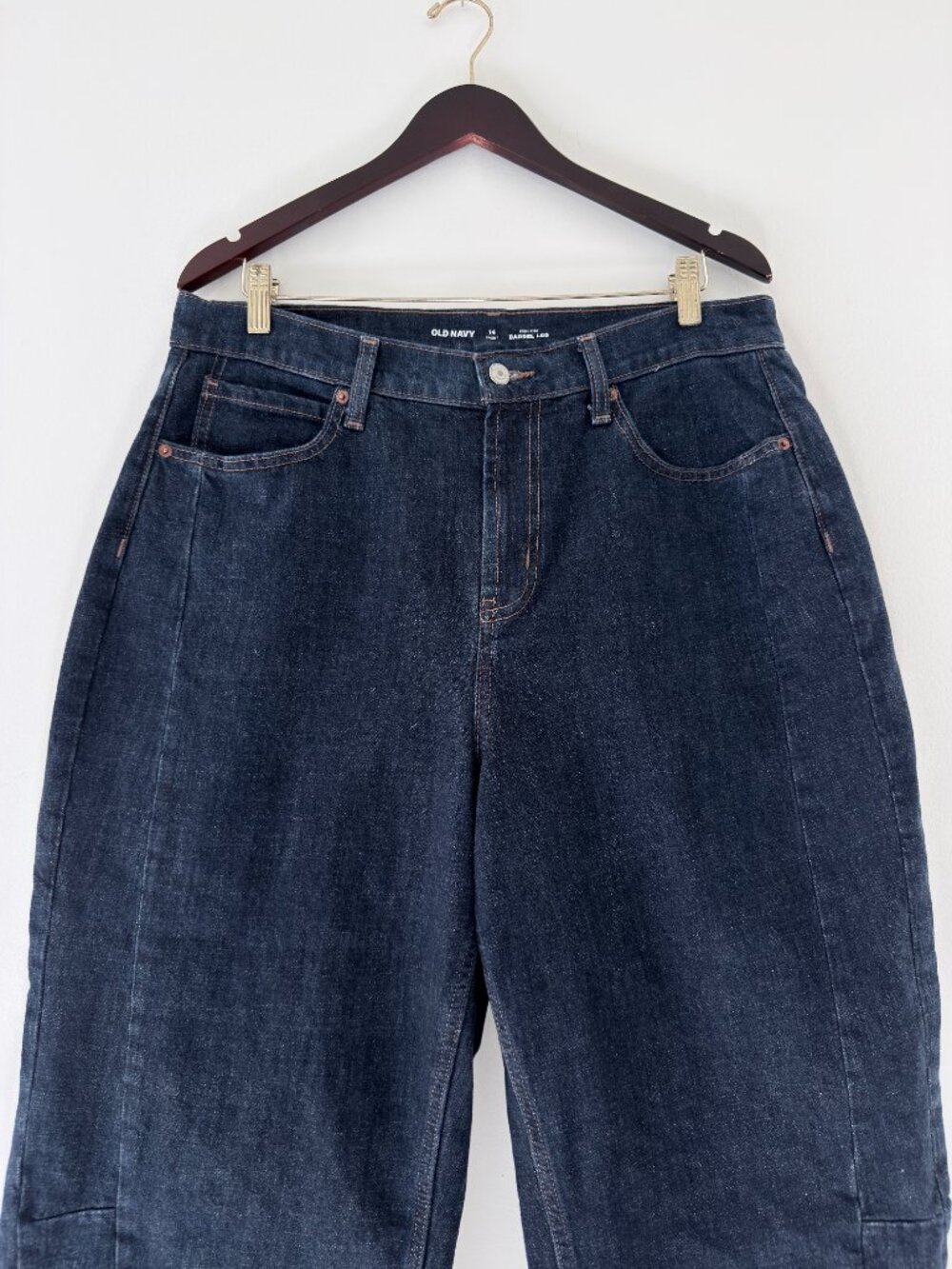 Old Navy High Rise Barrel Leg Jeans Womens 14 Short Blue Denim Skater Baggy - Picture 11 of 12